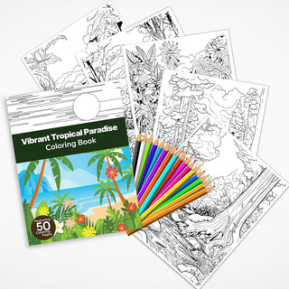 50 Vibrant Tropical Paradise Printable Coloring Pages For Kids & Adults (INSTANT DOWNLOAD)