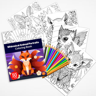 50 Whimsical Animal Portrait Printable Coloring Pages For Kids & Adults (INSTANT DOWNLOAD)