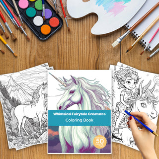 50 Whimsical Fairytale Creatures Printable Coloring Book For Kids & Adults (INSTANT DOWNLOAD)