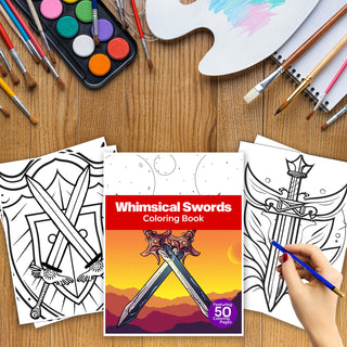 50 Whimsical Sword Printable Coloring Pages For Kids & Adults (INSTANT DOWNLOAD)