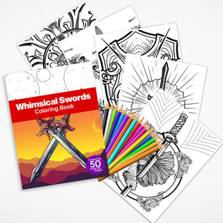 50 Whimsical Sword Printable Coloring Pages For Kids & Adults (INSTANT DOWNLOAD)