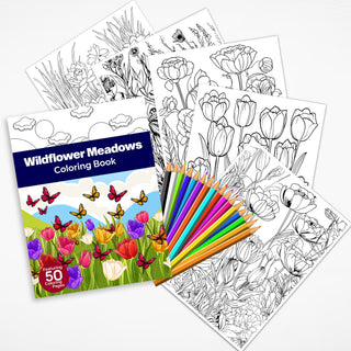 50 Wildflower Meadow Printable Coloring Pages For Kids & Adults (INSTANT DOWNLOAD)