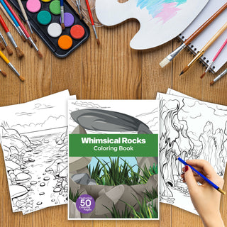 50 Whimsical Rock Coloring Pages For kids & Adults (INSTANT DOWNLOAD)