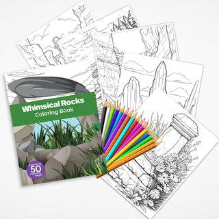 50 Whimsical Rock Coloring Pages For kids & Adults (INSTANT DOWNLOAD)
