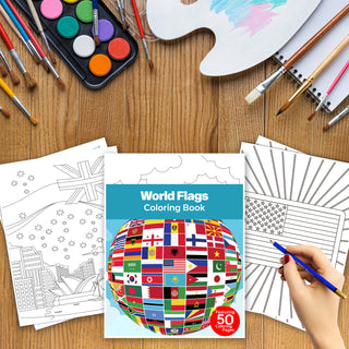 50 Colorful World Flags Printable Coloring Pages For Kids & Adults (INSTANT DOWNLOAD)