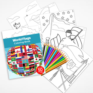 50 Colorful World Flags Printable Coloring Pages For Kids & Adults (INSTANT DOWNLOAD)