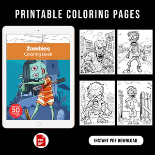 50 Thrilling Zombie Printable Coloring Pages For Kids & Adults (INSTANT DOWNLOAD)