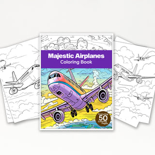 50 Majestic Airplanes Printable Coloring Book For Kids & Adults (INSTANT DOWNLOAD)
