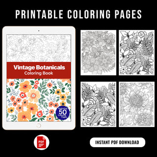 50 Vintage Botanical Printable Coloring Pages For Kids & Adults (INSTANT DOWNLOAD)