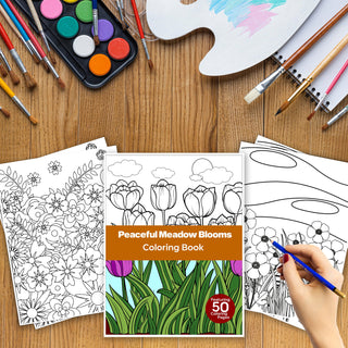 50 Peaceful Meadow Bloom Printable Coloring Pages For Kids & Adults (INSTANT DOWNLOAD)