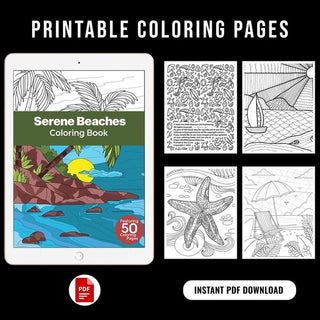 50 Serene Beach Printable Coloring Pages For Kids & Adults (INSTANT DOWNLOAD)