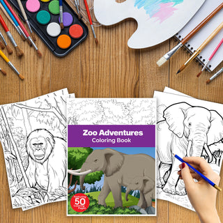 50 Zoo Adventure Printable Coloring Pages For Kids & Adults (INSTANT DOWNLOAD)