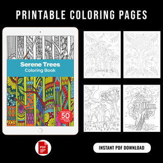 50 Serene Tree Printable Coloring Pages For Kids & Adults (INSTANT DOWNLOAD)