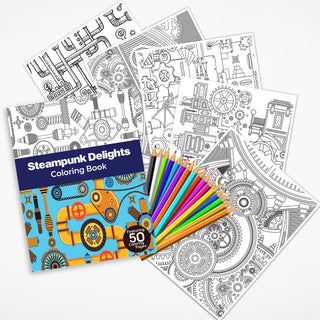 50 Delightful Steampunk Printable Coloring Pages For Kids & Adults (INSTANT DOWNLOAD)