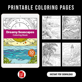 50 Dreamy Seascape Printable Coloring Pages For Kids & Adults (INSTANT DOWNLOAD)