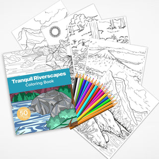 50 Tranquil Riverscape Printable Coloring Pages For Kids & Adults (INSTANT DOWNLOAD)