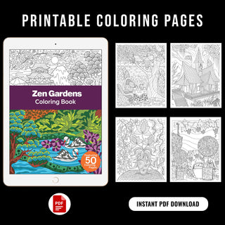 50 Zen Garden Printable Coloring Pages For Kids & Adults (INSTANT DOWNLOAD)