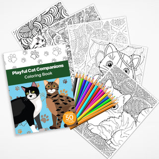 50 Playful Cat Companion Printable Coloring Pages For Kids & Adults (INSTANT DOWNLOAD)