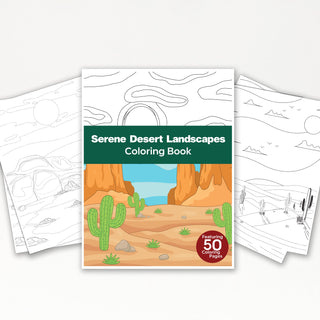 Serene Desert Landscape Printable Coloring Pages For Kids & Adults (INSTANT DOWNLOAD)