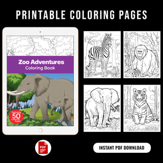 50 Zoo Adventure Printable Coloring Pages For Kids & Adults (INSTANT DOWNLOAD)