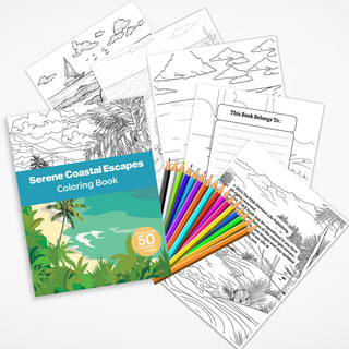 Serene Coastal Escape Printable Coloring Pages For Kids & Adults (INSTANT DOWNLOAD)