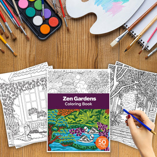 50 Zen Garden Printable Coloring Pages For Kids & Adults (INSTANT DOWNLOAD)