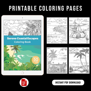 Serene Coastal Escape Printable Coloring Pages For Kids & Adults (INSTANT DOWNLOAD)